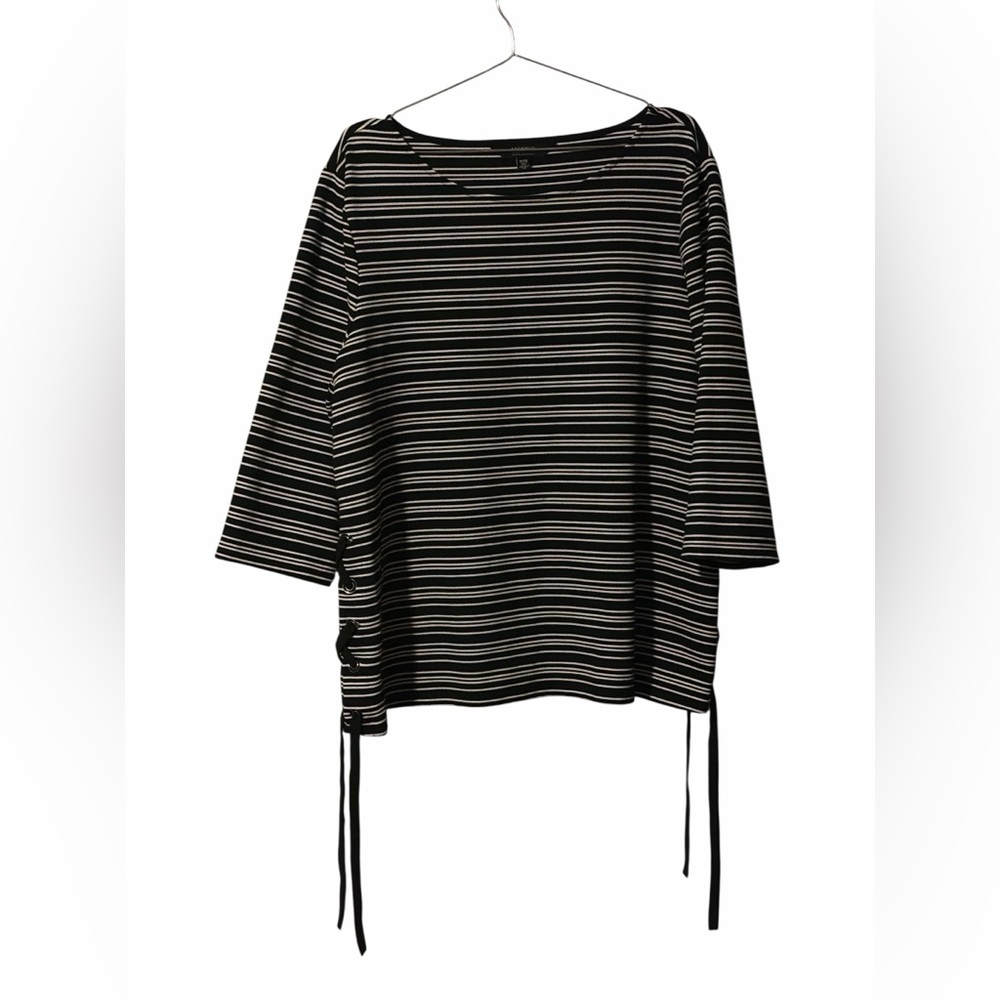 IMNYC Isaac Mizrahi Striped Tie Lace Blouse - Picture 3 of 5